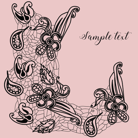 Lace elements on a rosy background. Flowers and leaves elementsのイラスト素材