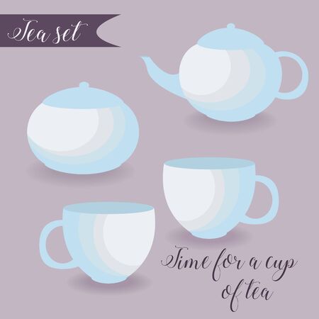 Vector tea set with cups and cattle and sugar pot.の写真素材