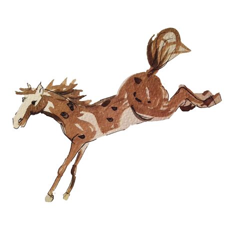 Brown running horse. Watercolor hand drawn illustrationの写真素材
