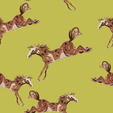 Brown running horse. Watercolor hand drawn illustrationの写真素材