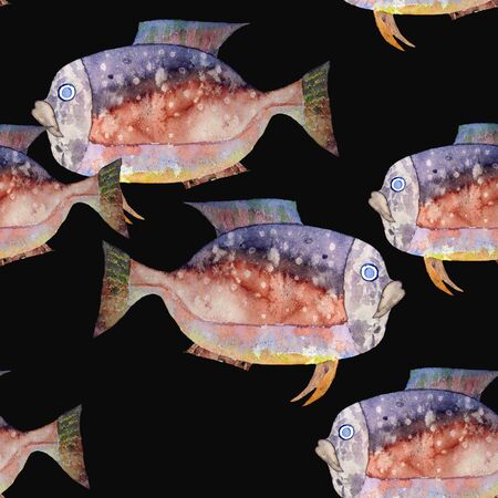 Hand drawn watercolor aquarium fish on white background.の写真素材