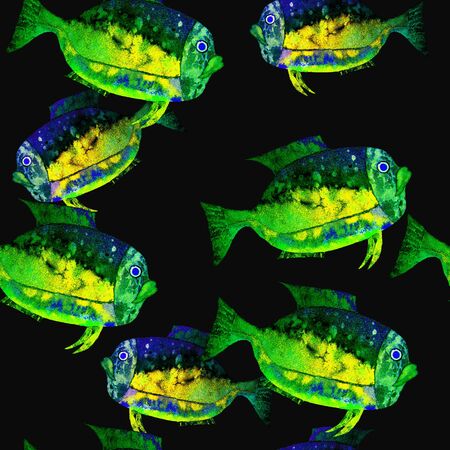 Hand drawn watercolor aquarium fish on white background.の写真素材