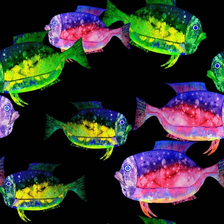 Hand drawn watercolor aquarium fish on white background.の写真素材