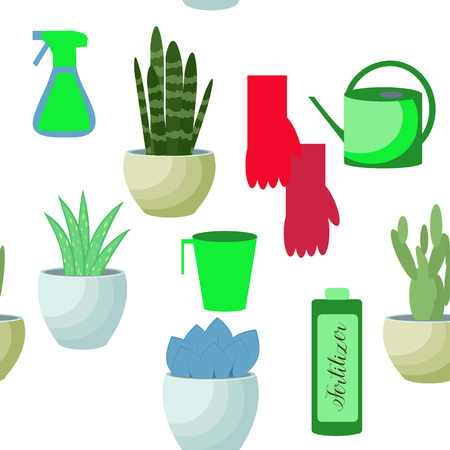 Seamless vector pattern of drawn house plants.のイラスト素材