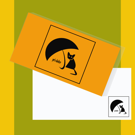 Cat under umbrellla logo. Identity logo design template for pet's shelter. Vector illustration.のイラスト素材