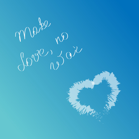 White cloud in the shape of a heart on a blue sky with hand drawn words Make love, no war. Love quotations.のイラスト素材