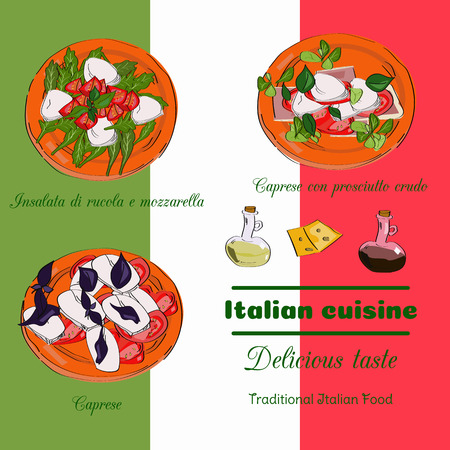 Italian cuisine top view frame. Food menu design. Vector drawn sketch illustration.のイラスト素材