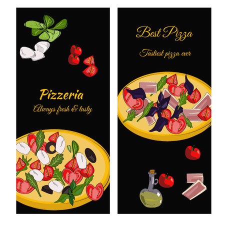 Pizzeria design template. Vertical vector banners set. Pizza restaurant menu.のイラスト素材