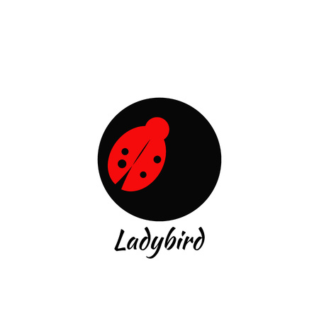Ladybird logo on a bllack circle. Idea for a company name.のイラスト素材