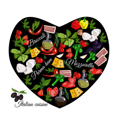 Italian cuisine top view frame. Food menu design. Vector drawn sketch illustration.のイラスト素材