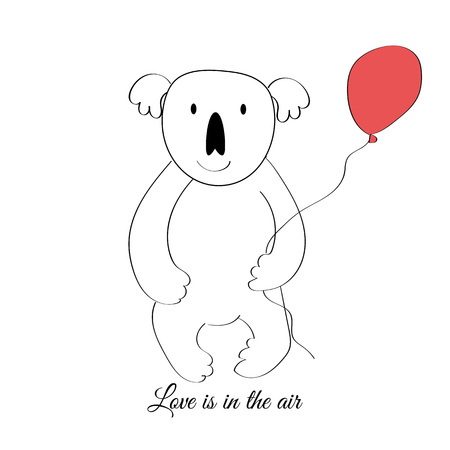 Vector drawn koala with a red baloon. Love is in the air.のイラスト素材