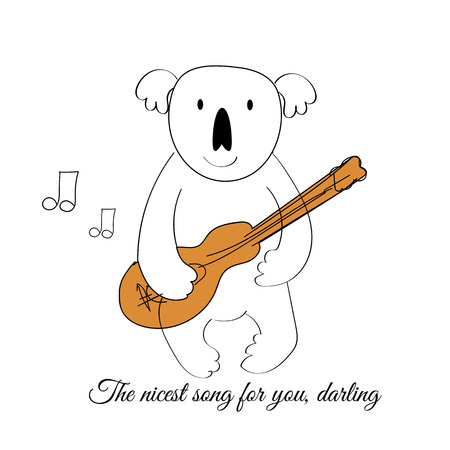 Vector drawn koala with a guitar. The nicest song for you, darling.のイラスト素材