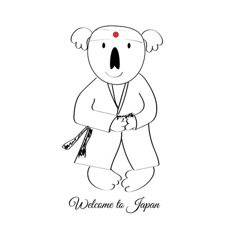 Vector drawn koala in a Japanese suit. Welcome to Japan.のイラスト素材