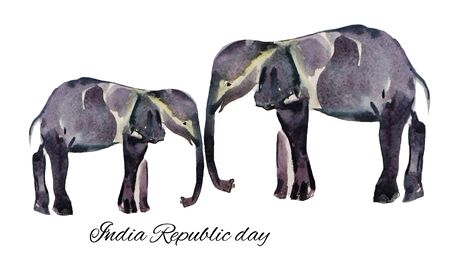 Watercolor hand drawn elephant. India Republic day.の写真素材