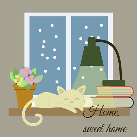 Home, sweet home vector drawn card. Funny illustration.のイラスト素材