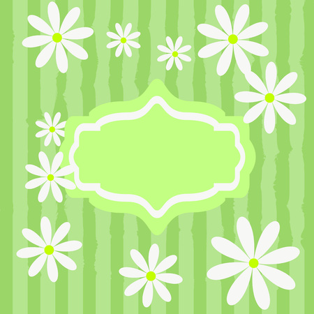 Cute vector template for a card with a grass and daisies on striped background.のイラスト素材