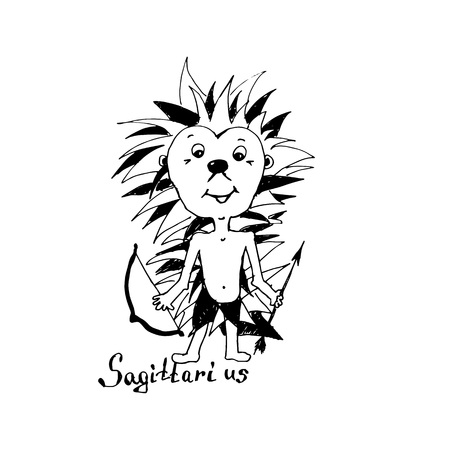 Vector hand drawn card of funny hedgehog. An idea for a card. Sagittarius.のイラスト素材