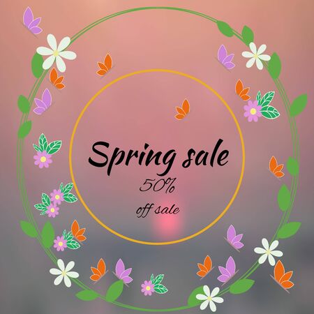 Spring sale background with beautiful colorful flower. Vector illustration template. banners. Wallpaper. flyers, invitation, posters, brochure, voucher discount.のイラスト素材