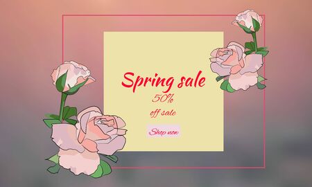 Spring sale background with beautiful colorful flower. Vector illustration template, banners. Wallpaper, fliers, invitation, posters, brochure, voucher discount.のイラスト素材