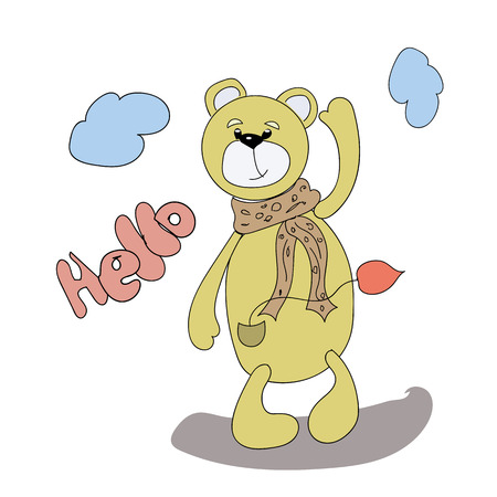 Cute little bear cartoon hand drawn vector illustration. Can be used for baby t-shirt print, fashion print design, kids wear, baby shower celebration greeting and invitation card.のイラスト素材