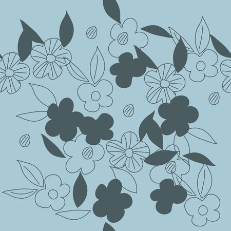 Seamless pattern of hand drawn flowers on light blue background.のイラスト素材
