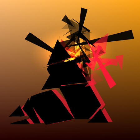 Vector drawn abstract illustration with triangles explosion.のイラスト素材