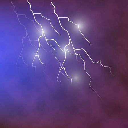Lightning in the dark cloudy sky. Vector drawn illustration.のイラスト素材