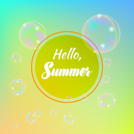 Summer template with soap bubbles. Vector background with ocean colors.のイラスト素材