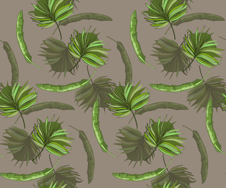 Seamless vector pattern of hand drawn palm and banana leaves and orchids. Tropical background.のイラスト素材