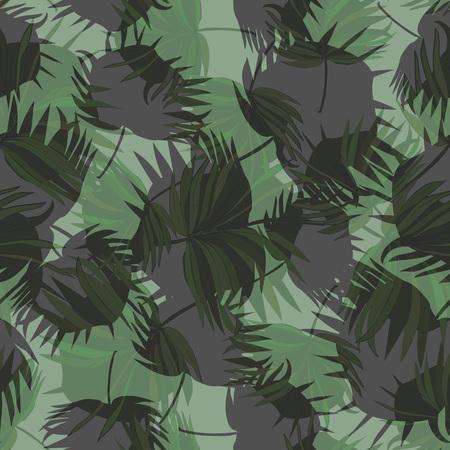 Seamless vector pattern of hand drawn palm and banana leaves. Tropical background.のイラスト素材