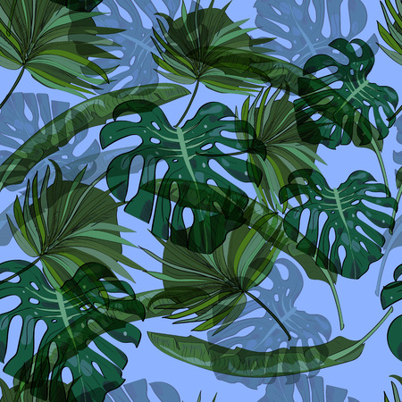 Seamless vector pattern of hand drawn flowers and leaves. Tropical background.のイラスト素材