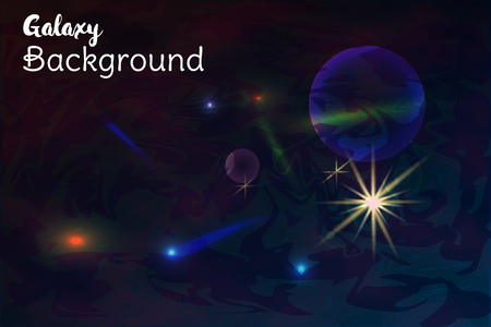 Galaxy space background with sparkling stars, rays and meteorites on cosmic background.のイラスト素材