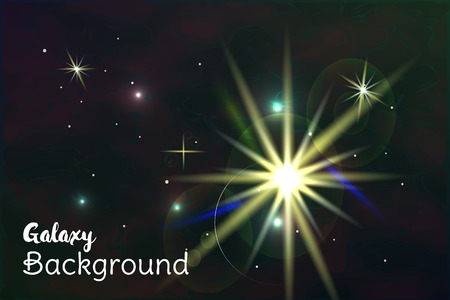 Galaxy space background with sparkling stars, rays and meteorites on cosmic background.のイラスト素材