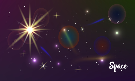 Galaxy space background with sparkling stars, rays and meteorites on cosmic background.のイラスト素材
