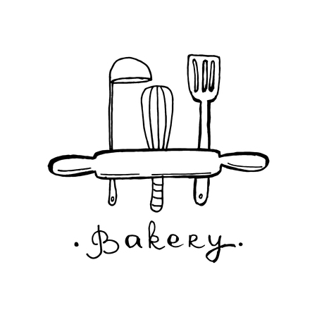 Bakery logo design. An idea for cafe, Bakeshop, maffin shop, desserts. Hand drawn design.のイラスト素材