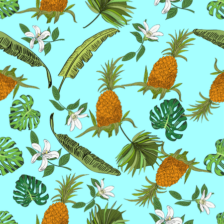 Tropical hand drawn exotic seamless pattern.のイラスト素材