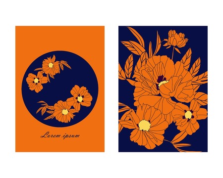 Cover design with floral pattern. Hand drawn peonies. Colorful artistic background with blossom. Can be used for invitation, card, cover book, catalog.のイラスト素材
