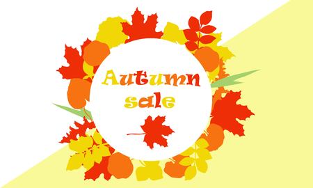 Colorful autumn foliage vector sale banner. Discount design.のイラスト素材