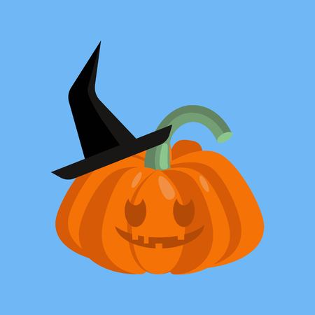 Haloween pumpkin with a cut face wearing black hat.のイラスト素材