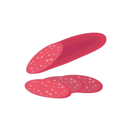 Sausage, with sausage slices. Vector salami sausage.のイラスト素材