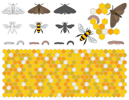 Seamless pattern with bees and honeycombs. Vector illustration.のイラスト素材