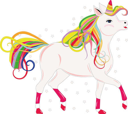 Fairy unicorn on a white background. Cute pony face with rainbow hairのイラスト素材