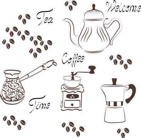 vector illustrations for web design - coffee grinder, kettle, coffee maker, cezveのイラスト素材