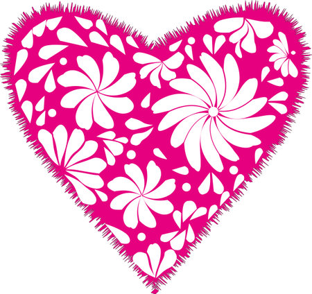pink romantic heart with white patchwork floral ornament for web designのイラスト素材