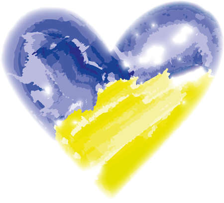 heart in watercolor technique in the colors of the Ukrainian flag, a symbol of freedomの写真素材