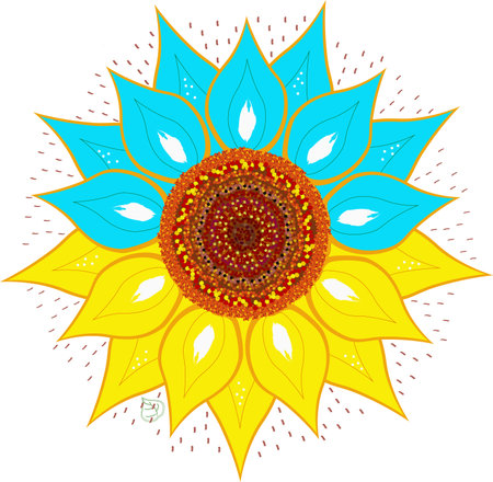 sunflower illustration in yellow and blue colors for web designのイラスト素材