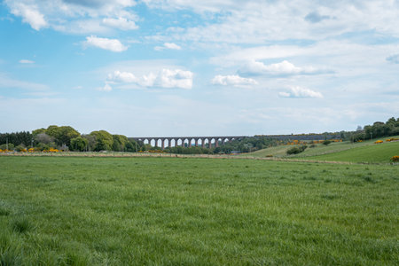 The historic Victorian Chappel Viaduct, one of the largest brick structures in England, spans the...