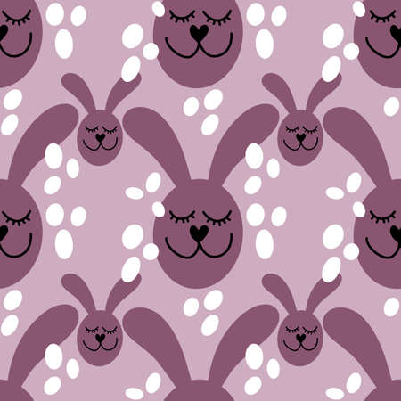 Seamless kids cartoon pattern with rabbits on pink background. High quality photoの写真素材