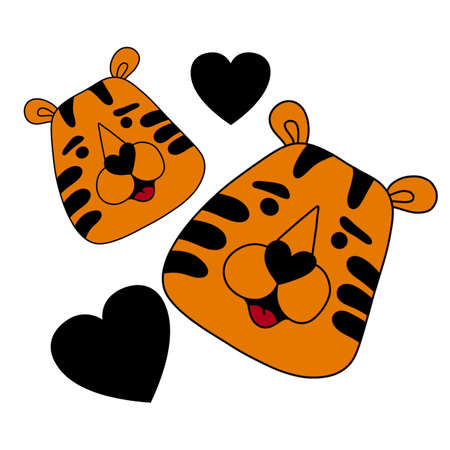 New year set with tiger and hearts on white background for wallpaper. New year 2022の写真素材