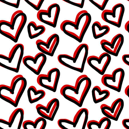Seamless pattern with black and red hearts on white background for wallpaperの写真素材
